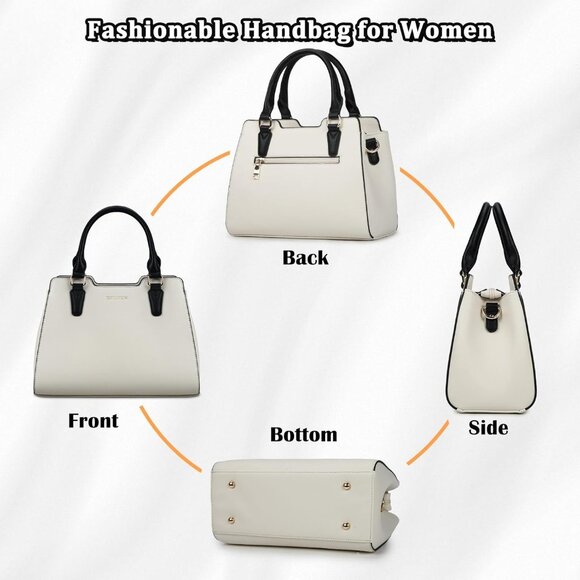 Womens Beige PU leather Top-Handle Waterproof Anti Theft Leather Purses Handbag - Picture 6 of 7